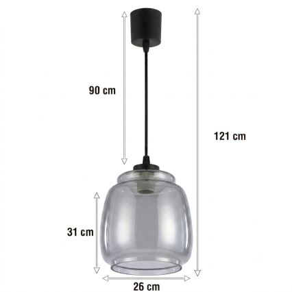 Brilagi - Żyrandol LED na przewodzie RETRO GLASS 1xE27/60W/230V Ø 26 cm czarny/dymnoszary