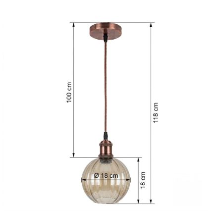 BRILAGI - Żyrandol LED na przewodzie RETRO GLASS 1xE27/60W/230V śr. 18 cm miedziany/dymny brąz