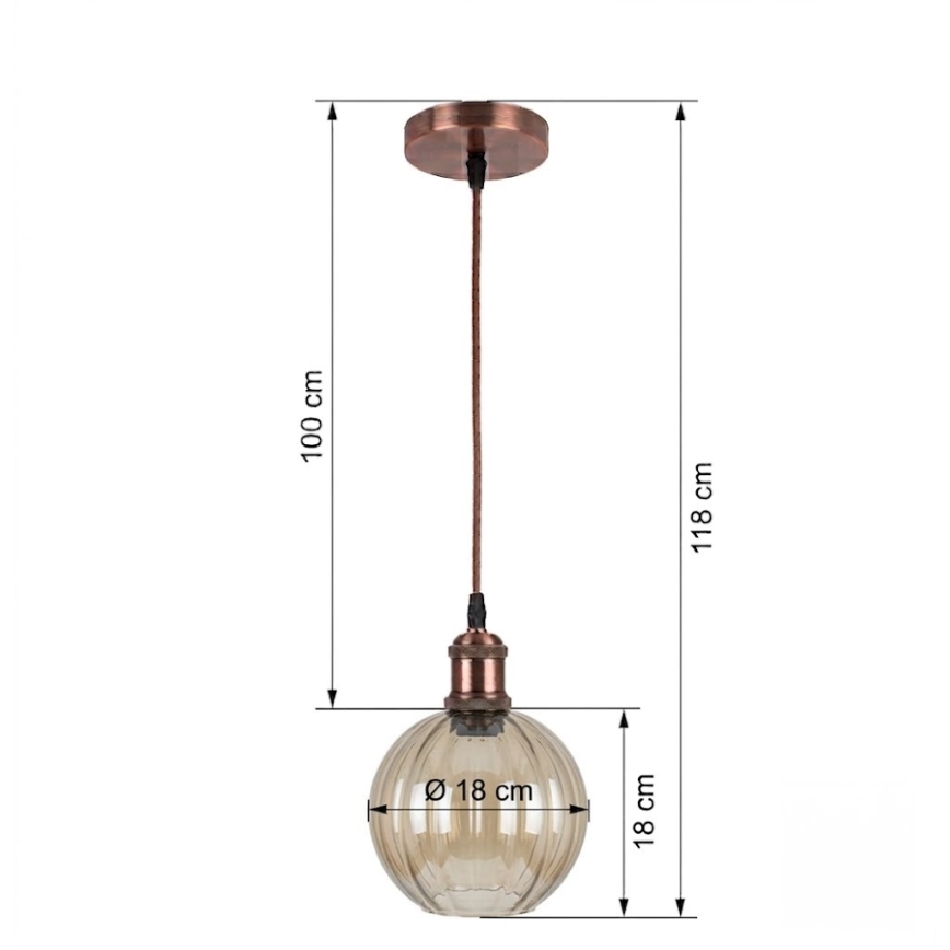 BRILAGI - Żyrandol LED na przewodzie RETRO GLASS 1xE27/60W/230V śr. 18 cm miedziany/dymny brąz