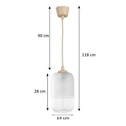 Brilagi - LED lampa wisząca na lince RETRO GLASS 1xE27/60W/230V śr. 14 cm beżowa/biała