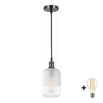 BRILAGI - LED Lampa wisząca na lince RETRO GLASS 1xE27/60W/230V śr. 14 cm czarna/biała