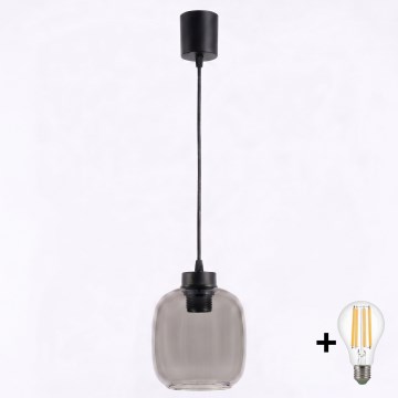 Brilagi - LED lampa wisząca na lince RETRO GLASS 1xE27/60W/230V śr. 14 cm czarna/dymione szkło