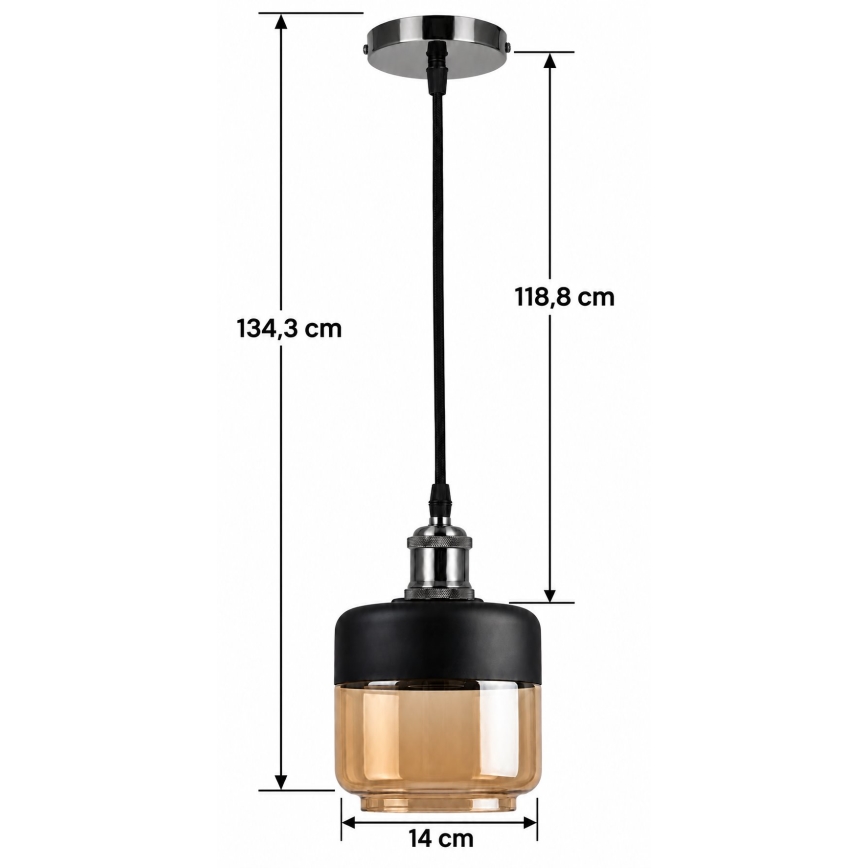BRILAGI - LED Žyrandol na linkę RETRO GLASS 1xE27/60W/230V śr. 14 cm czarny/przydymiony beżowy