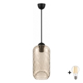 BRILAGI - LED lampa wisząca na lince RETRO GLASS 1xE27/60W/230V śr. 14 cm czarny/przydymiony brąz