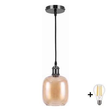 BRILAGI - LED lampa wisząca na lince RETRO GLASS 1xE27/60W/230V śr. 14 cm czarny/przydymiony brąz