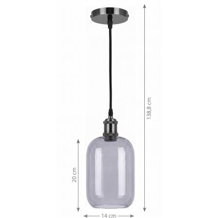 BRILAGI - Lampa wisząca LED na lince RETRO GLASS 1xE27/60W/230V śr. 14 cm czarna/dymiona szara