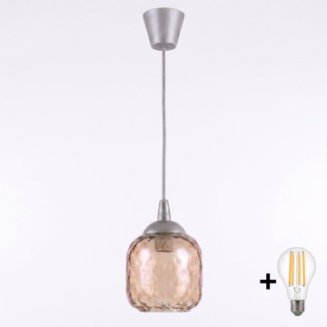 Brilagi - LED lampa wisząca na lince RETRO GLASS 1xE27/60W/230V śr. 14 cm srebrna/przydymiona brązowa