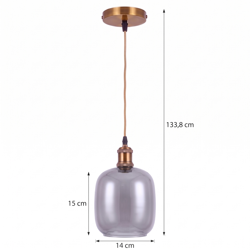 BRILAGI - Lampa wisząca LED na przewodzie RETRO GLASS 1xE27/60W/230V śr. 14 cm złota/dymnoszara