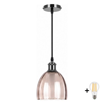 BRILAGI - LED lampa wisząca na lince RETRO GLASS 1xE27/60W/230V śr. 17 cm czarna/dymna beżowa
