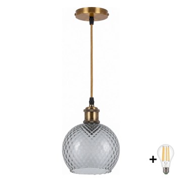 BRILAGI - LED Lampa wisząca na lince RETRO GLASS 1xE27/60W/230V śr. 18 cm złota/przydymiona szara