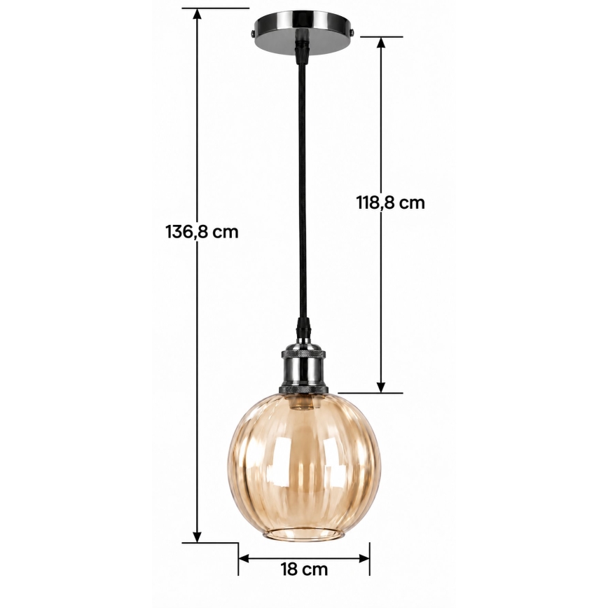 BRILAGI - Lampa wisząca LED na lince RETRO GLASS 1xE27/60W/230V śr. 18 cm czarna/przydymiona brązowa