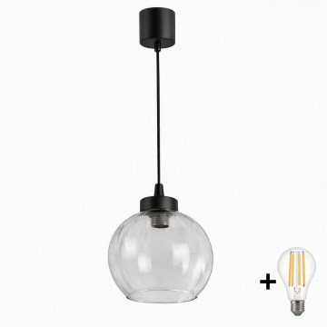 Brilagi - LED Lampa wisząca na lince RETRO GLASS 1xE27/60W/230V śr. 25 cm czarny/przezroczysty