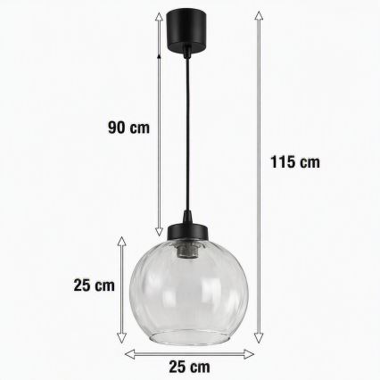 Brilagi - LED Lampa wisząca na lince RETRO GLASS 1xE27/60W/230V śr. 25 cm czarny/przezroczysty