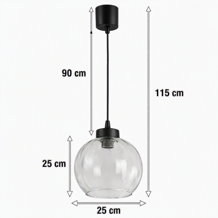 Brilagi - LED Lampa wisząca na lince RETRO GLASS 1xE27/60W/230V śr. 25 cm czarny/przezroczysty