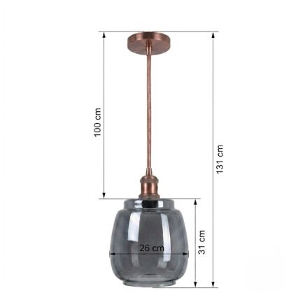 BRILAGI - Lampa wisząca LED RETRO GLASS na przewodzie 1xE27/60W/230V Ø 26 cm miedziany/przydymiony szary