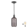 BRILAGI - LED Lampa wisząca na lince RETRO GLASS 1xE27/60W/230V średnica 14 cm czarny/dymiony szary