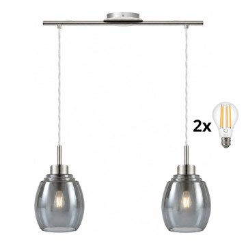 BRILAGI - LED Lampa wisząca na lince RETRO GLASS 2xE27/60W/230V matowy chrom/dymnoszary