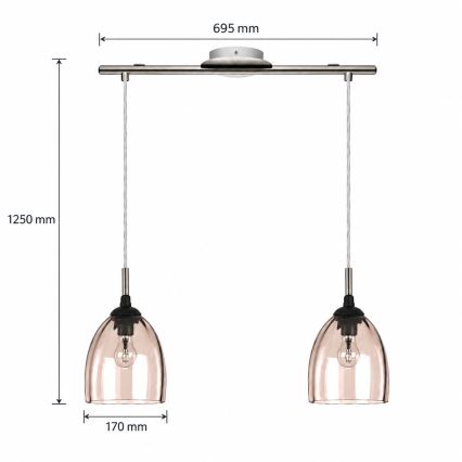 BRILAGI - LED žyrandol na lince RETRO GLASS 2xE27/60W/230V matowy chrom/przydymiony beż