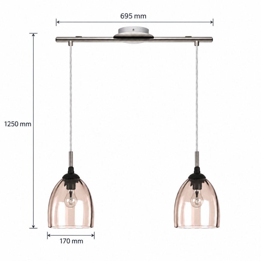 BRILAGI - LED žyrandol na lince RETRO GLASS 2xE27/60W/230V matowy chrom/przydymiony beż