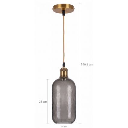BRILAGI - lampa wisząca LED na przewodzie RETRO GLASS 1xE27/60W/230V Ø 14 cm złota/przydymiona szara