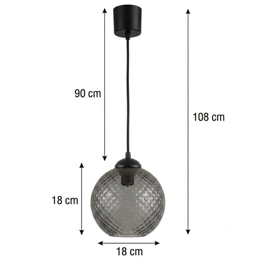 Brilagi - Lampa wisząca LED na przewodzie RETRO GLASS 1xE27/60W/230V śr. 18 cm czarna/dymnoszara