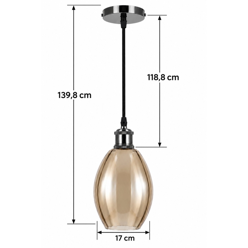 BRILAGI - LED Lampa wisząca na przewodzie RETRO GLASS 1xE27/60W/230V śr. 17 cm czarny/przydymiony beżowy