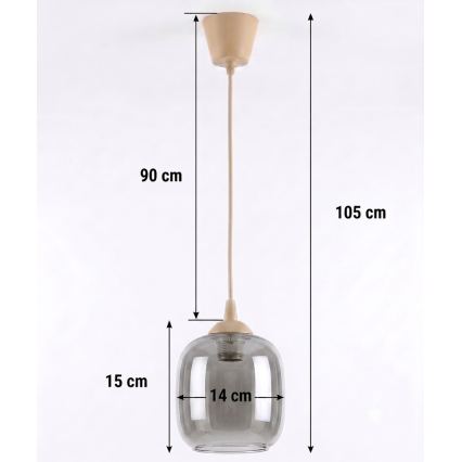 Brilagi - LED żyrandol na lince RETRO GLASS 1xE27/60W/230V średnica 14 cm beżowy/dymny szary
