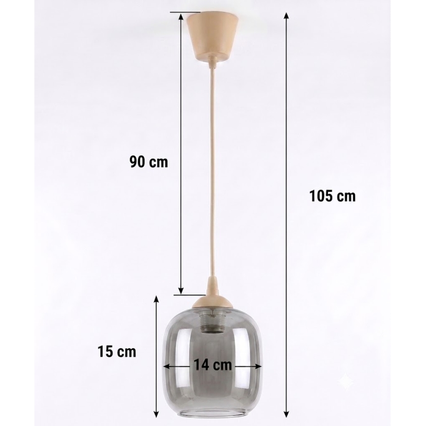 Brilagi - LED żyrandol na lince RETRO GLASS 1xE27/60W/230V średnica 14 cm beżowy/dymny szary