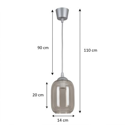 Brilagi - Lampa wisząca LED na lince RETRO GLASS 1xE27/60W/230V śr. 14 cm srebrna/dymnoszara