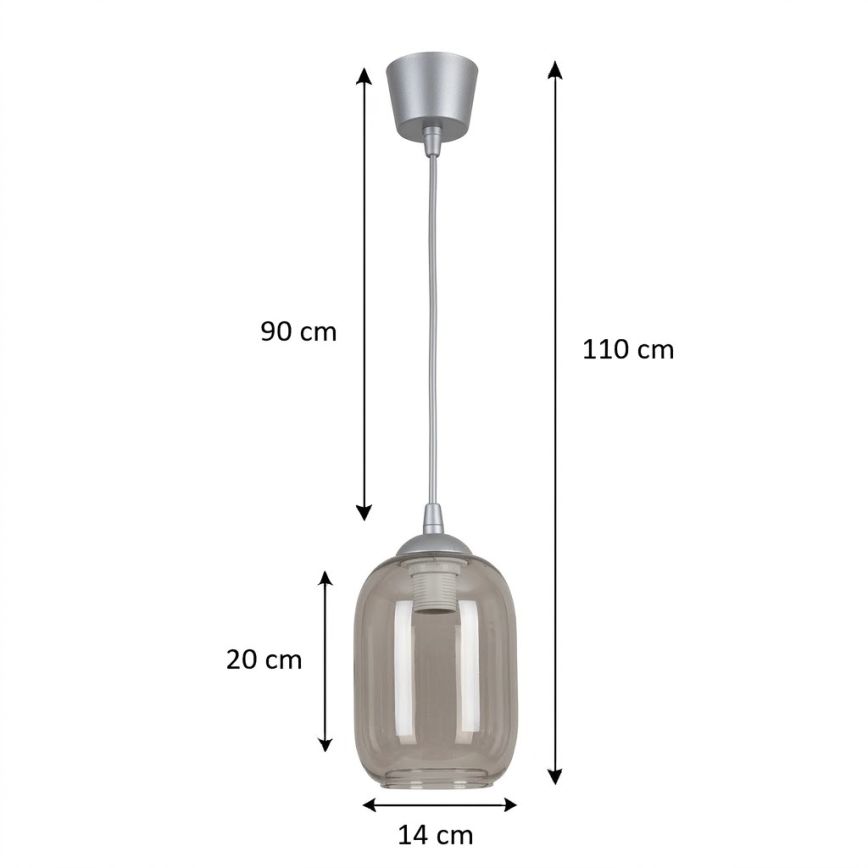 Brilagi - Lampa wisząca LED na lince RETRO GLASS 1xE27/60W/230V śr. 14 cm srebrna/dymnoszara