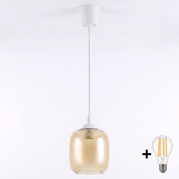 Brilagi - LED lampa wisząca na przewodzie RETRO GLASS 1xE27/60W/230V śr. 14 cm biały/dymny brąz