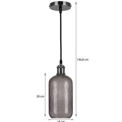 BRILAGI - LED Lampa wisząca na lince RETRO GLASS 1xE27/60W/230V średnica 14 cm czarny/dymiony szary