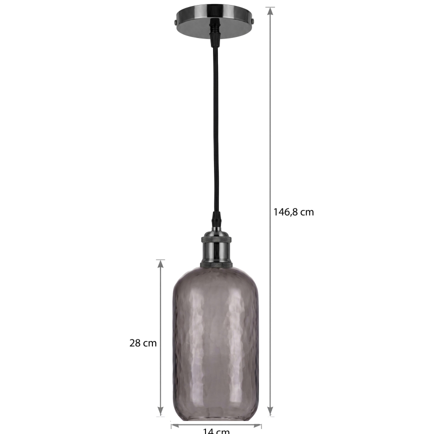 BRILAGI - LED Lampa wisząca na lince RETRO GLASS 1xE27/60W/230V średnica 14 cm czarny/dymiony szary