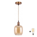 BRILAGI - LED Lampa wisząca na przewodzie RETRO GLASS 1xE27/60W/230V śr. 14 cm złota/dymno-brązowa