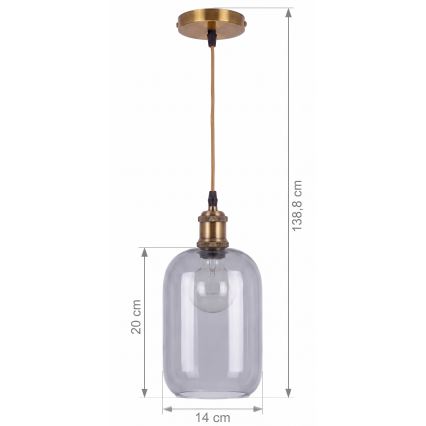 BRILAGI - LED żyrandol na lince RETRO GLASS 1xE27/60W/230V śr. 14 cm złoty/przydymiony szary