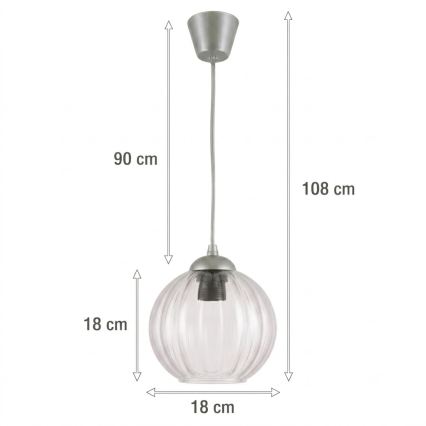 Brilagi - LED lampa wisząca na przewodzie RETRO GLASS 1xE27/60W/230V śr. 18 cm srebrna/przezroczysta