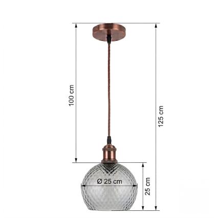 BRILAGI - Żyrandol LED na przewodzie RETRO GLASS 1xE27/60W/230V śr. 25 cm miedziany/przydymiony szary