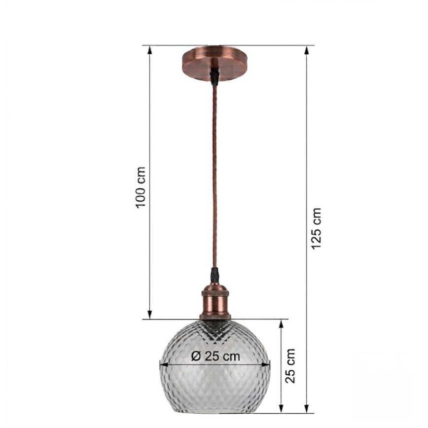 BRILAGI - Żyrandol LED na przewodzie RETRO GLASS 1xE27/60W/230V śr. 25 cm miedziany/przydymiony szary