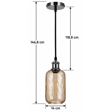 BRILAGI - Lampa wisząca LED na lince RETRO GLASS 1xE27/60W/230V śr. 14 cm czarna/dymiona brązowa
