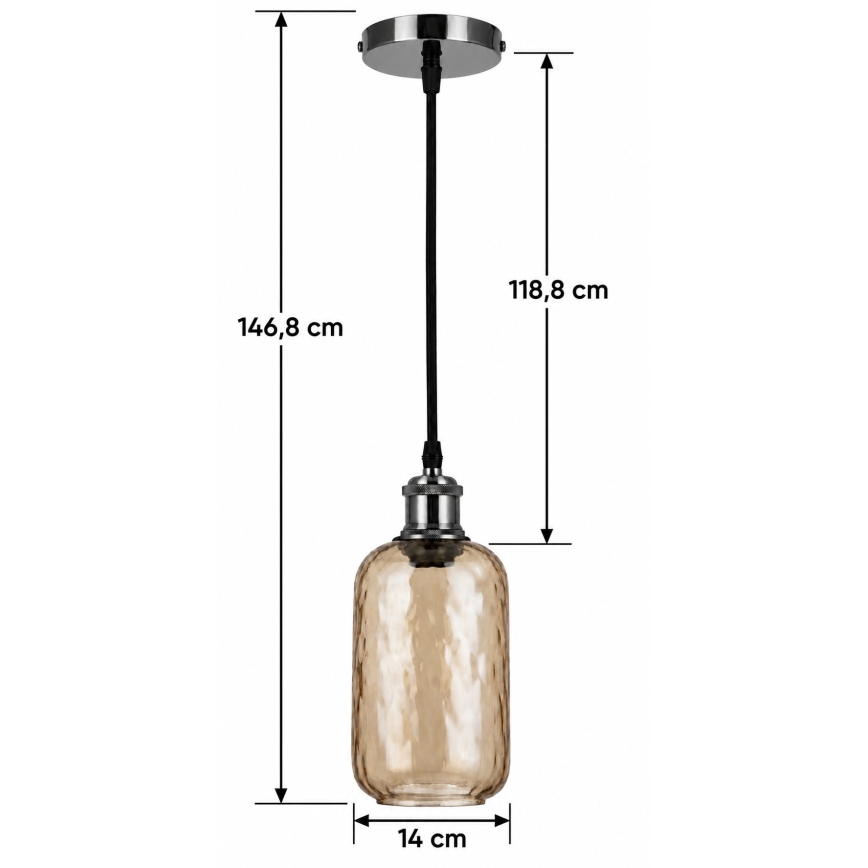 BRILAGI - Lampa wisząca LED na lince RETRO GLASS 1xE27/60W/230V śr. 14 cm czarna/dymiona brązowa