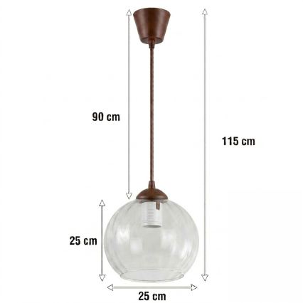 Brilagi - LED lampa wisząca na przewodzie RETRO GLASS 1xE27/60W/230V średnica 25 cm brązowy/przezroczysty