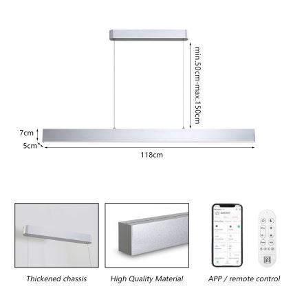 Brilagi - LED Lampa wisząca z kablem SLEEKLINE SMART LED/40W/230V 3000-6000K Wi-Fi Tuya srebrna + pilot zdalnego sterowania