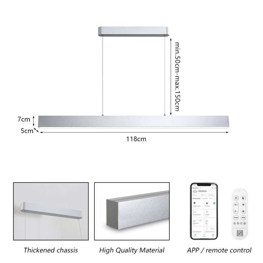 Brilagi - LED Lampa wisząca z kablem SLEEKLINE SMART LED/40W/230V 3000-6000K Wi-Fi Tuya srebrna + pilot zdalnego sterowania