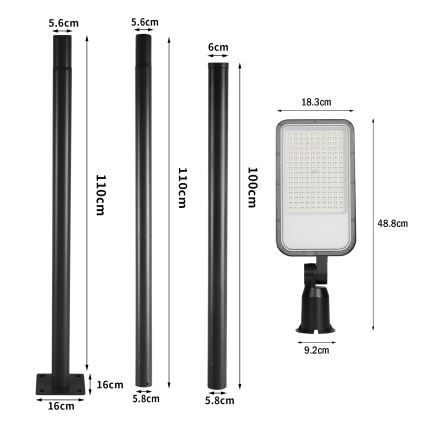 Brilagi - LED zewnętrzna lampa uliczna ze słupem i przegubem 3 m URBANLIGHT LED/100W/230V czarna IP65