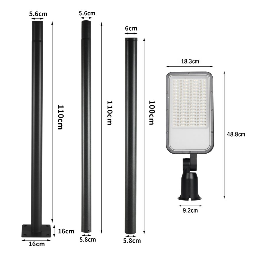 Brilagi - LED zewnętrzna lampa uliczna ze słupem i przegubem 3 m URBANLIGHT LED/100W/230V czarna IP65