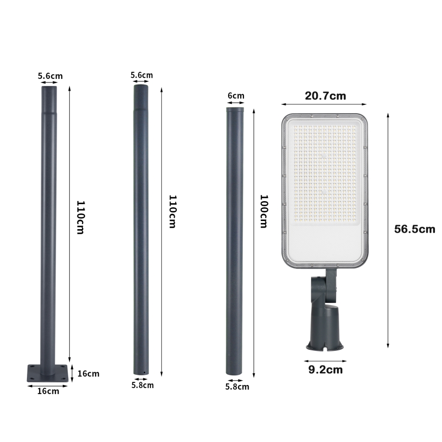 Brilagi - LED zewnętrzna lampa uliczna z słupem i przegubem o wysokości 3 m URBANLIGHT LED/200W/230V antracyt IP65