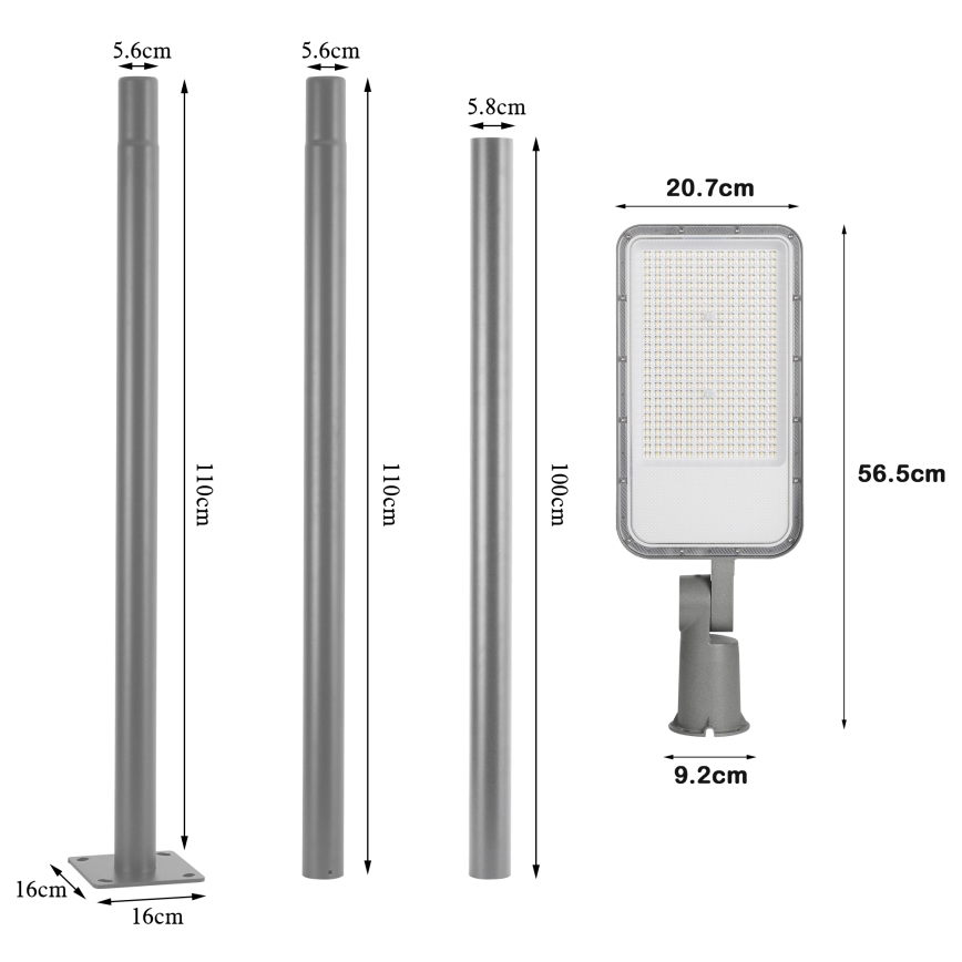 Brilagi - Zewnętrzna lampa uliczna LED ze słupem i przegubem 3 m URBANLIGHT LED/200W/230V szara IP65