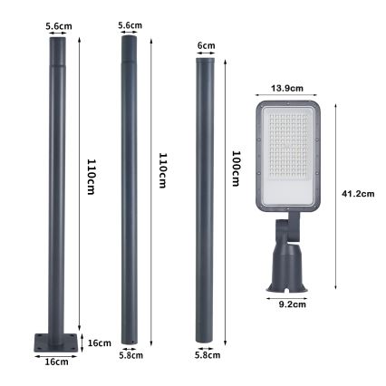 Brilagi - Zewnętrzna lampa uliczna LED z słupem i przegubem 3 m URBANLIGHT LED/50W/230V antracyt IP65