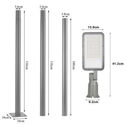Brilagi - LED zewnętrzna lampa uliczna ze słupem i przegubem 3 m URBANLIGHT LED/50W/230V szara IP65