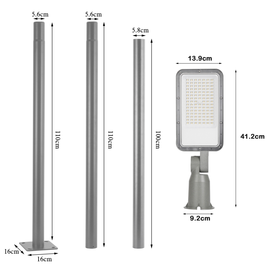 Brilagi - LED zewnętrzna lampa uliczna ze słupem i przegubem 3 m URBANLIGHT LED/50W/230V szara IP65